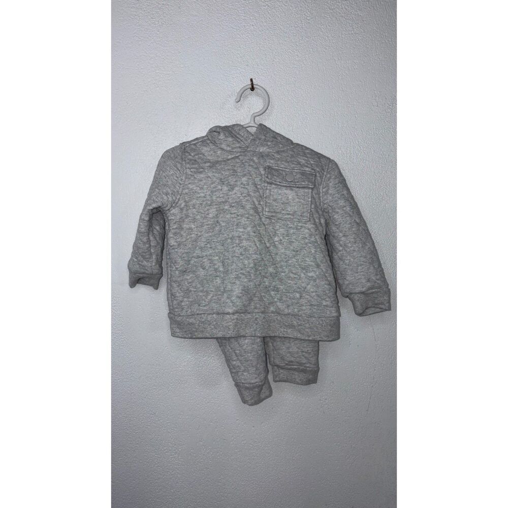 Old Navy Quilted Hoodie & Jogger Pants 2-Piece Set Baby 6-12M Heather Gray